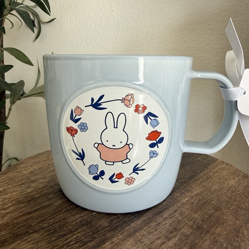 NWT Magenta Miffy Bunny Spring Cute Floral Design Pastel Blue Ceramic Mug Cup - Picture 7 of 9